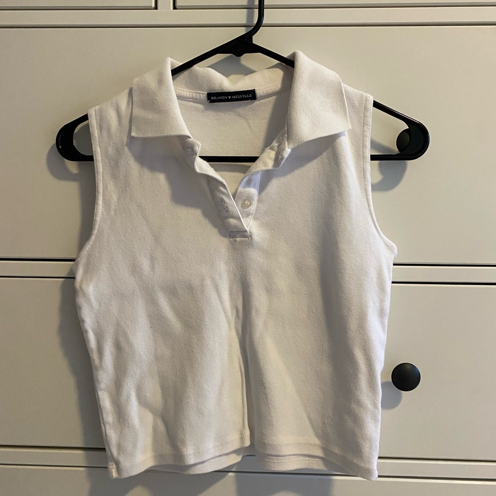 Brandy Melville Cropped Collared Tank Top in White